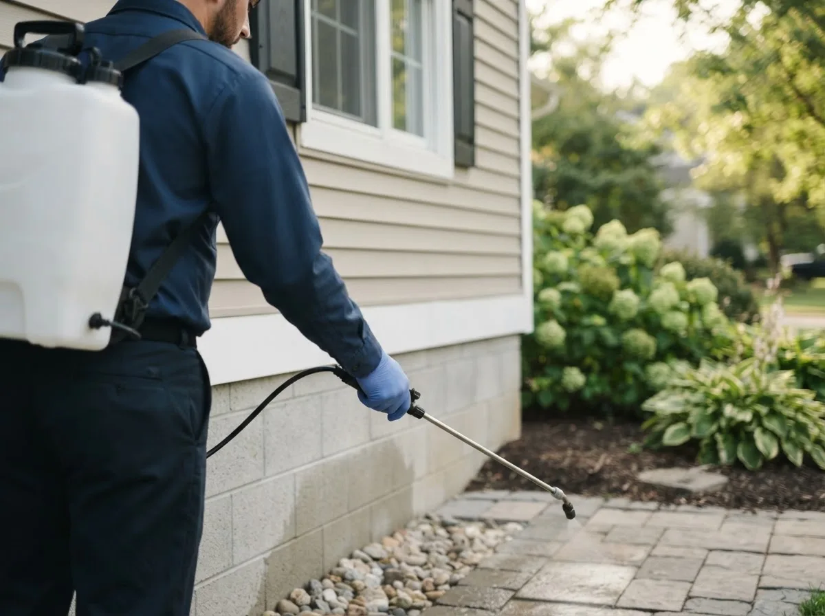 Pest control technician inspecting a home in Fort Necessity, LA